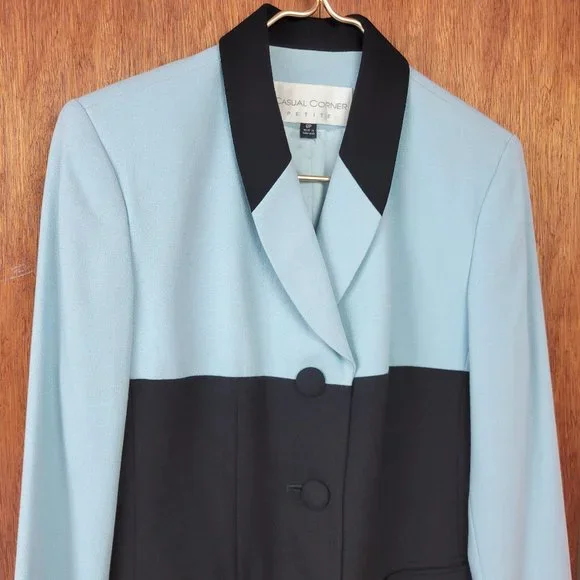 Vintage 90s Baby Blue & Black Colorblock Blazer Jacket - Picture 5 of 8